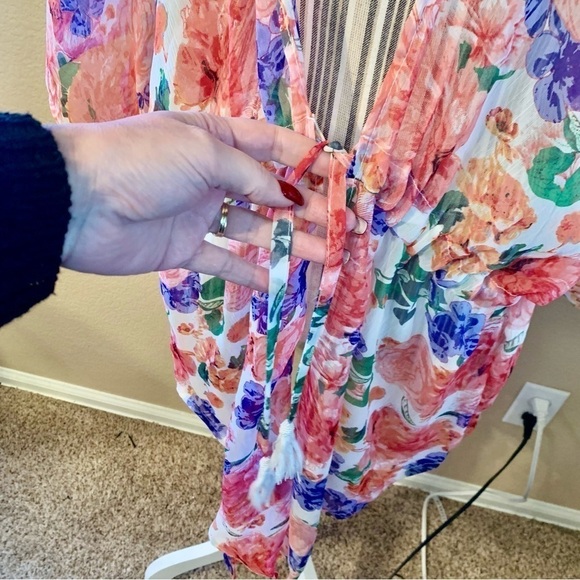 NWT Rachel Roy Wrap Robe L/XL Sheer Lightweight Flowy Boho Pink Purple Floral - Picture 5 of 15